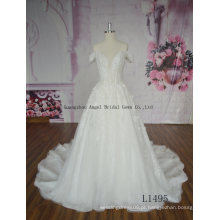 Venda quente Francês Lace Tulle Long Train Wedding Gown